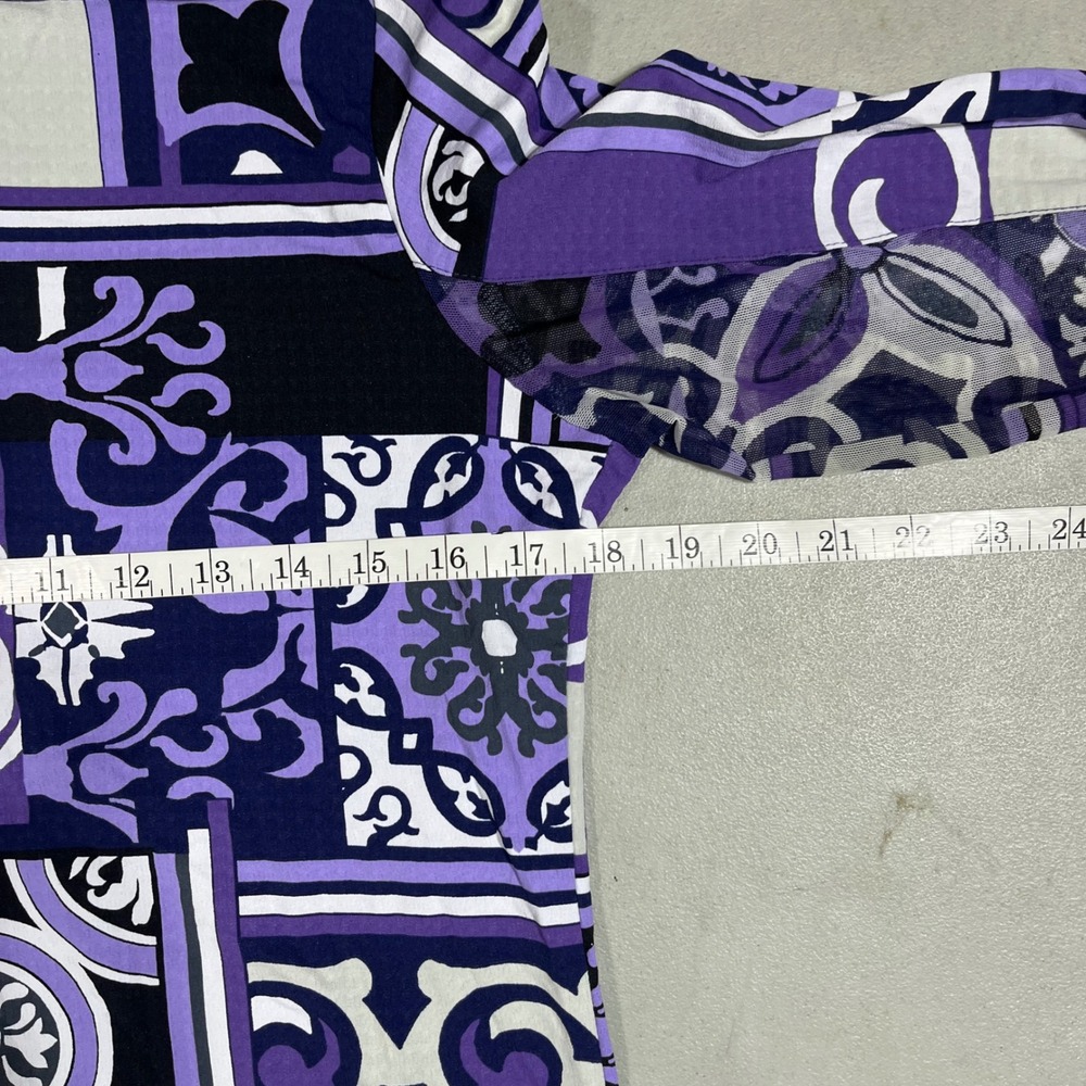 IBKUL Womens Purple Blue Tile Print UPF 50+ Quarter Zip Mock Neck Top Small Golf - Picture 7 of 11